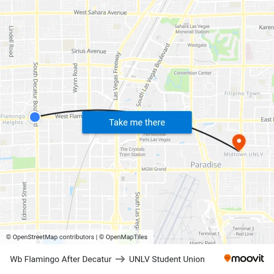 Wb Flamingo After Decatur to UNLV Student Union map
