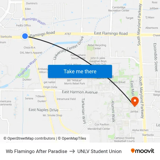 Wb Flamingo After Paradise to UNLV Student Union map