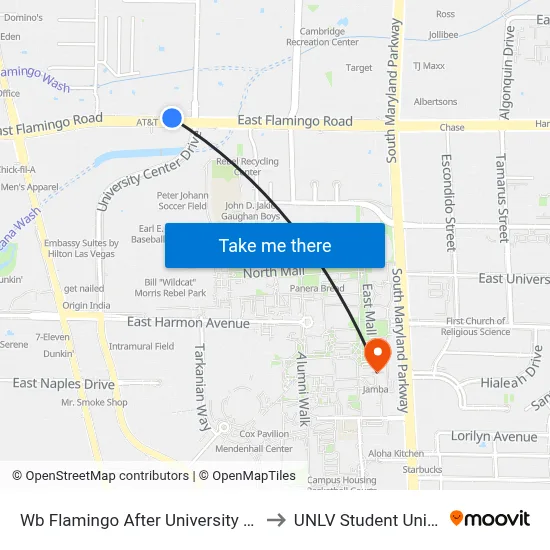 Wb Flamingo After University Ctr to UNLV Student Union map