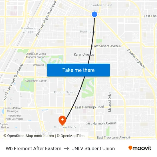 Wb Fremont After Eastern to UNLV Student Union map