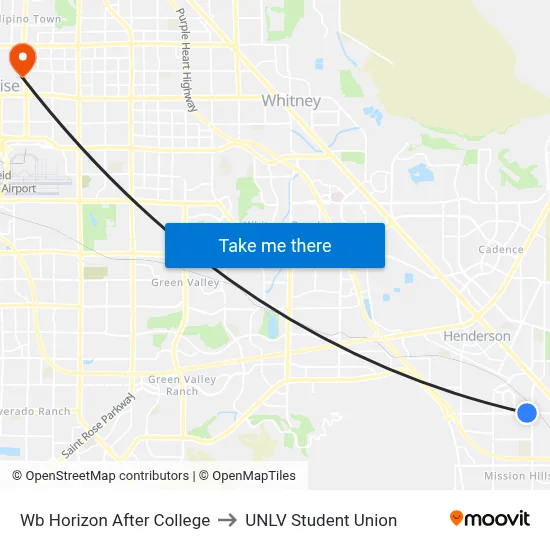 Wb Horizon After College to UNLV Student Union map