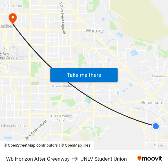 Wb Horizon After Greenway to UNLV Student Union map