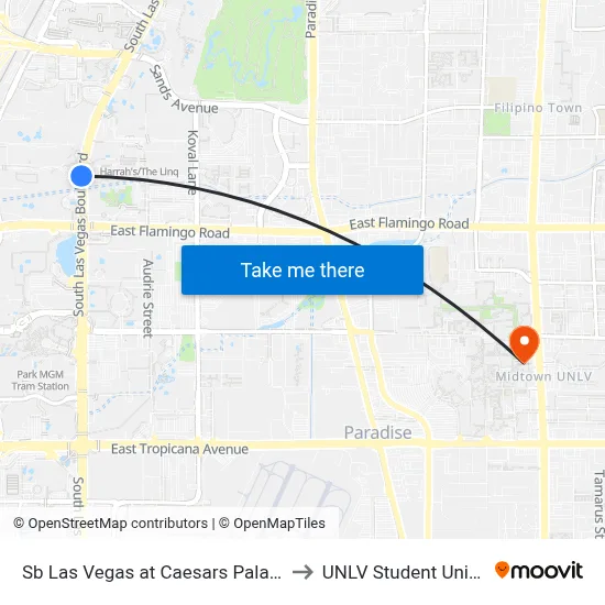 Sb Las Vegas at Caesars Palace to UNLV Student Union map