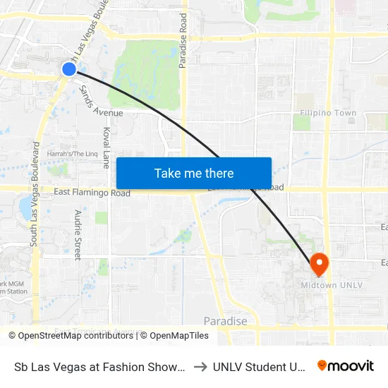 Sb Las Vegas at Fashion Show Mall to UNLV Student Union map