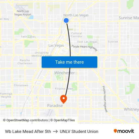Wb Lake Mead After 5th to UNLV Student Union map