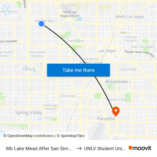 Wb Lake Mead After San Simeon to UNLV Student Union map