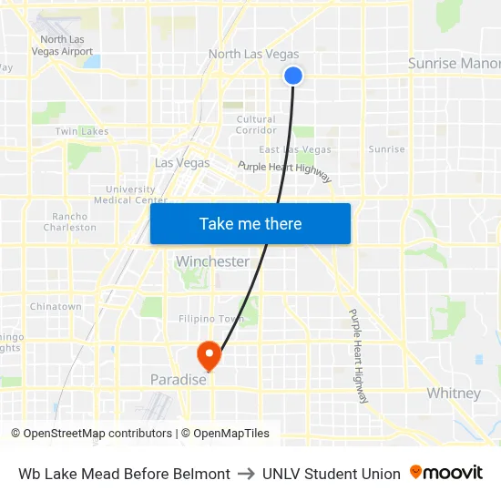 Wb Lake Mead Before Belmont to UNLV Student Union map