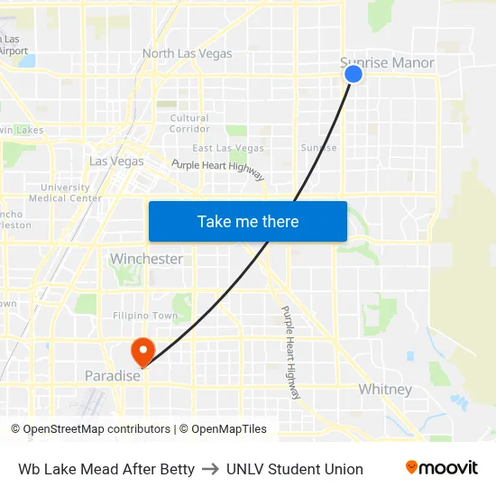 Wb Lake Mead After Betty to UNLV Student Union map
