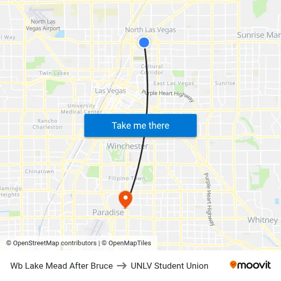 Wb Lake Mead After Bruce to UNLV Student Union map