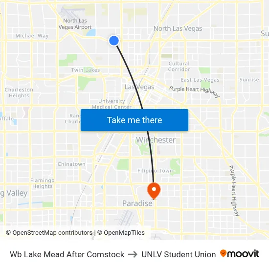Wb Lake Mead After Comstock to UNLV Student Union map