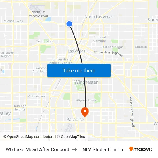 Wb Lake Mead After Concord to UNLV Student Union map