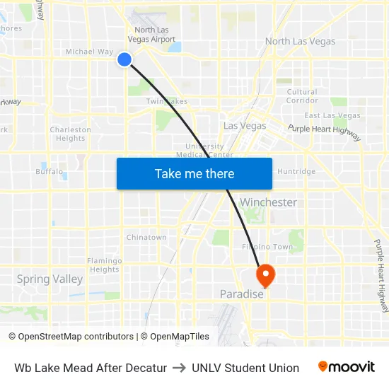 Wb Lake Mead After Decatur to UNLV Student Union map