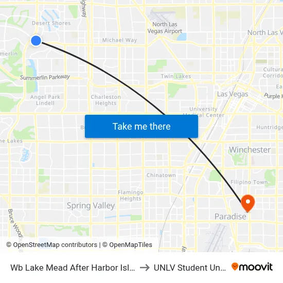 Wb Lake Mead After Harbor Island to UNLV Student Union map