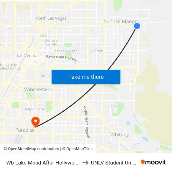 Wb Lake Mead After Hollywood to UNLV Student Union map