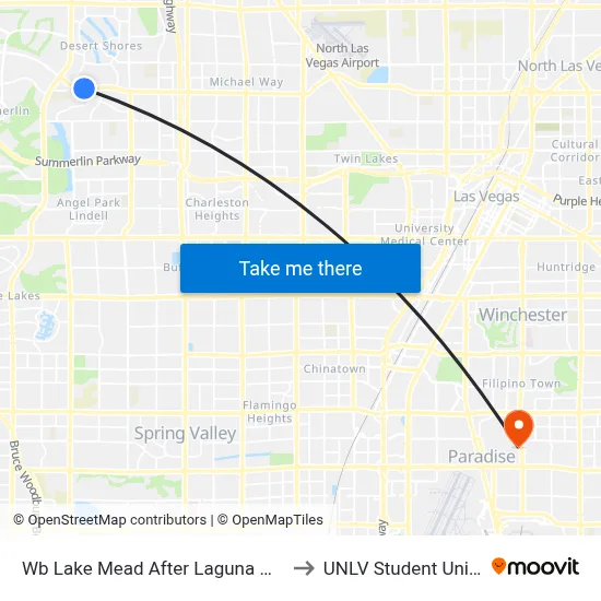 Wb Lake Mead After Laguna Mist to UNLV Student Union map