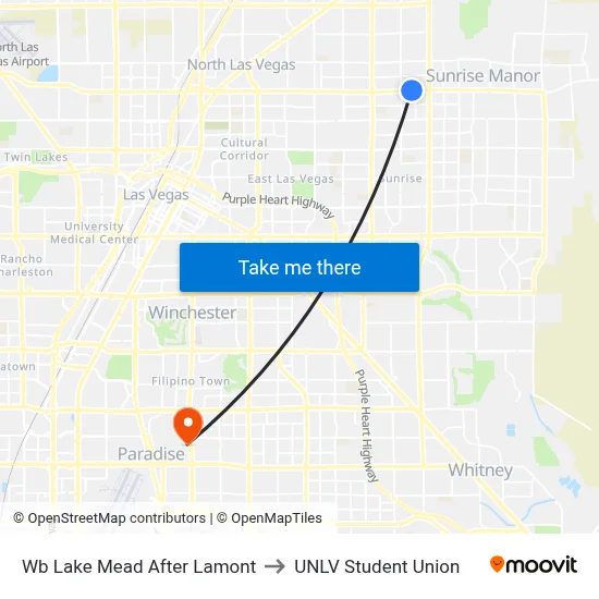 Wb Lake Mead After Lamont to UNLV Student Union map