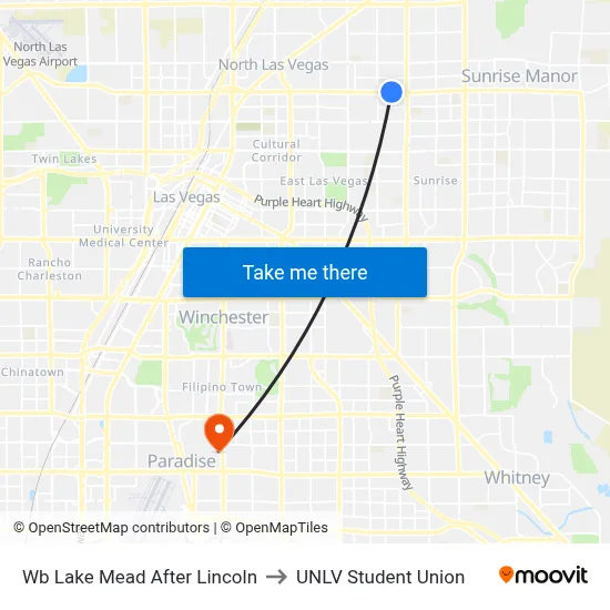 Wb Lake Mead After Lincoln to UNLV Student Union map
