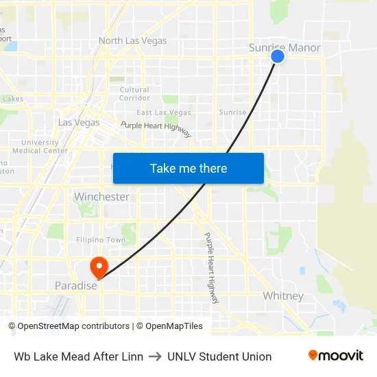 Wb Lake Mead After Linn to UNLV Student Union map