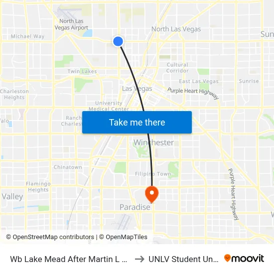 Wb Lake Mead After Martin L King to UNLV Student Union map