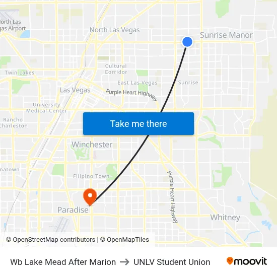 Wb Lake Mead After Marion to UNLV Student Union map