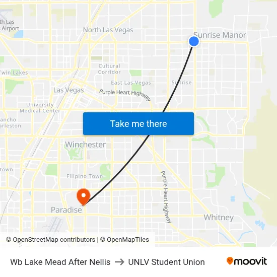 Wb Lake Mead After Nellis to UNLV Student Union map