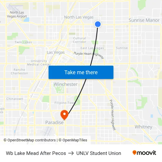 Wb Lake Mead After Pecos to UNLV Student Union map