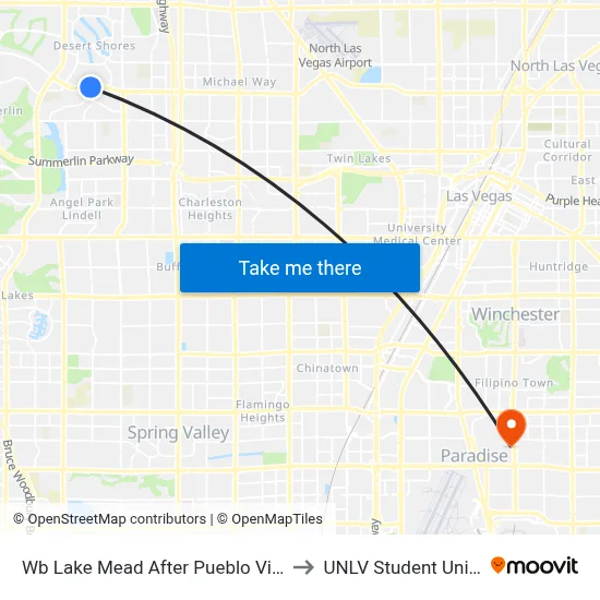 Wb Lake Mead After Pueblo Vista to UNLV Student Union map