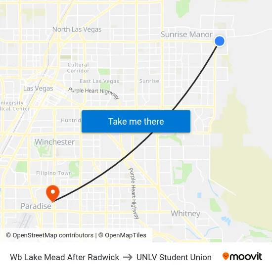 Wb Lake Mead After Radwick to UNLV Student Union map
