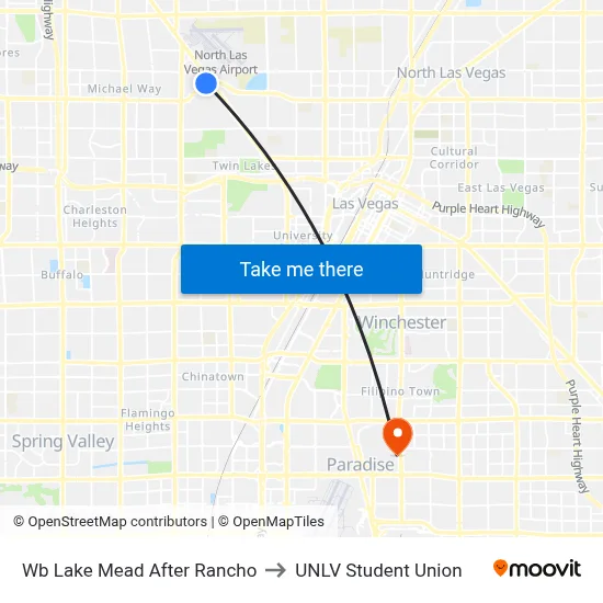 Wb Lake Mead After Rancho to UNLV Student Union map