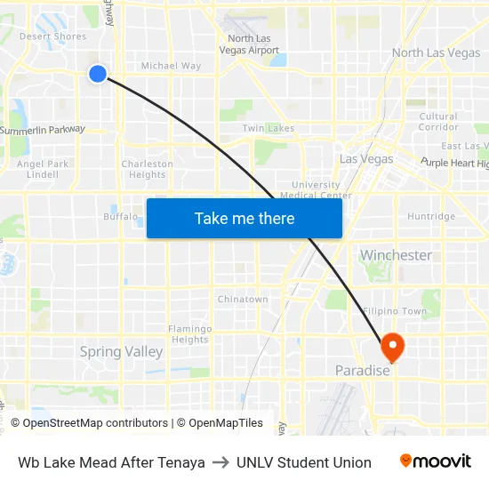 Wb Lake Mead After Tenaya to UNLV Student Union map