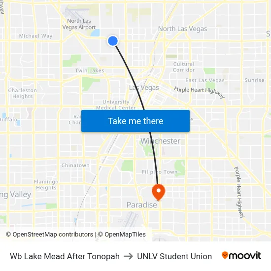 Wb Lake Mead After Tonopah to UNLV Student Union map
