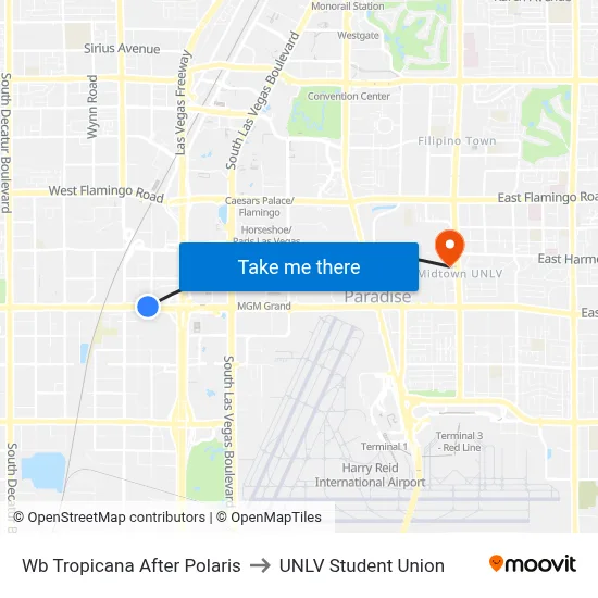 Wb Tropicana After Polaris to UNLV Student Union map