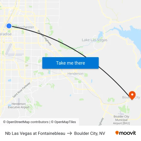 Nb Las Vegas at Fontainebleau to Boulder City, NV map