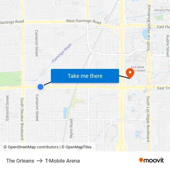 The Orleans to T-Mobile Arena map
