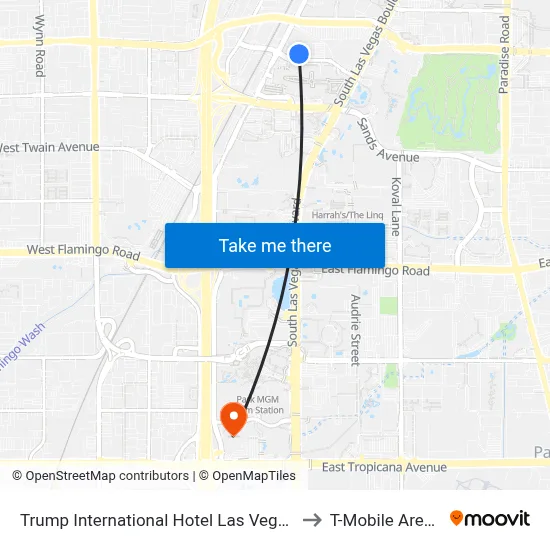 Trump International Hotel Las Vegas to T-Mobile Arena map