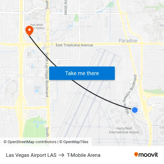 Las Vegas Airport LAS to T-Mobile Arena map