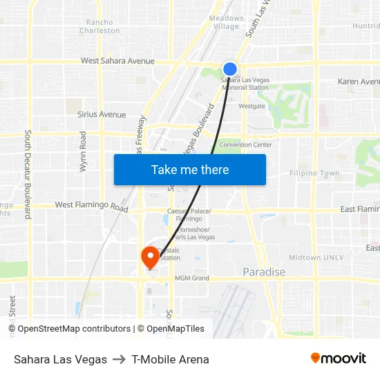Sahara Las Vegas to T-Mobile Arena map