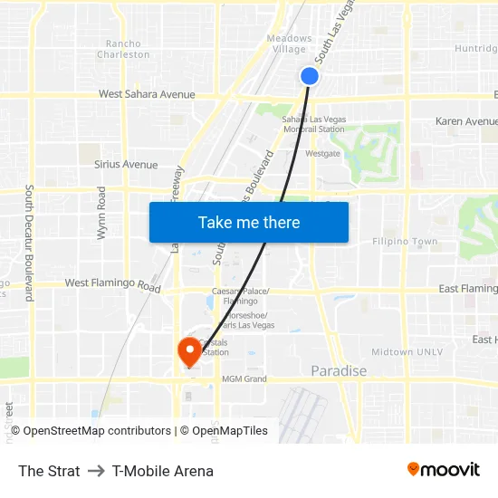 The Strat to T-Mobile Arena map