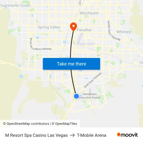 M Resort Spa Casino Las Vegas to T-Mobile Arena map