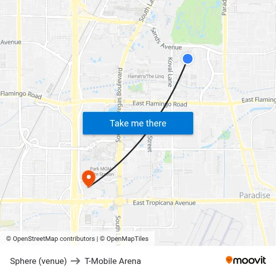 Sphere (venue) to T-Mobile Arena map