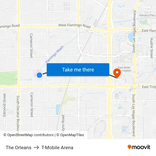 The Orleans to T-Mobile Arena map