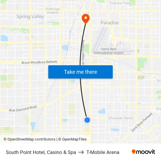 South Point Hotel, Casino & Spa to T-Mobile Arena map