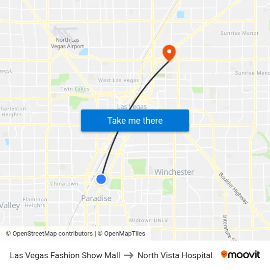 Las Vegas Fashion Show Mall to North Vista Hospital map