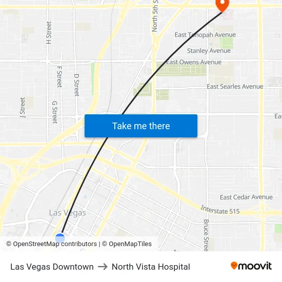 Las Vegas Downtown to North Vista Hospital map
