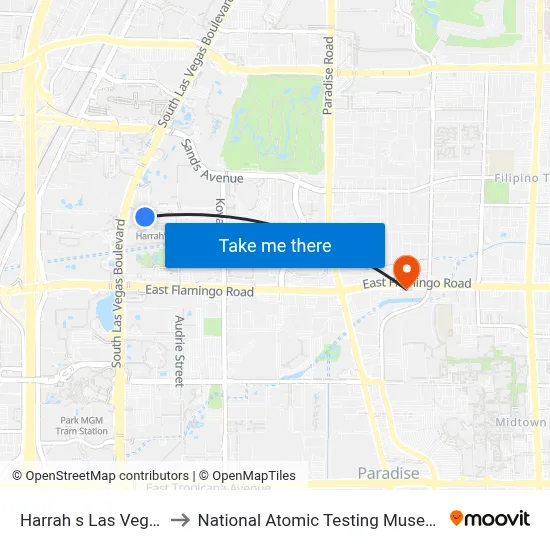 Harrah s Las Vegas to National Atomic Testing Museum map
