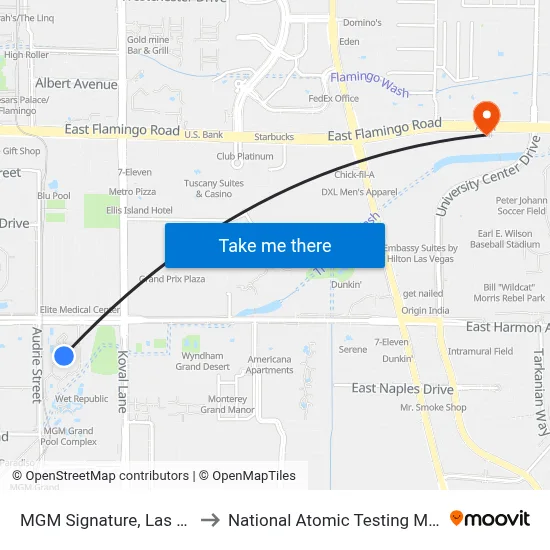 MGM Signature, Las Vegas to National Atomic Testing Museum map
