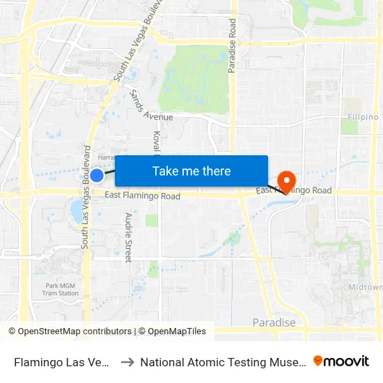 Flamingo Las Vegas to National Atomic Testing Museum map