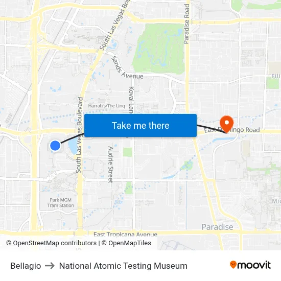 Bellagio to National Atomic Testing Museum map
