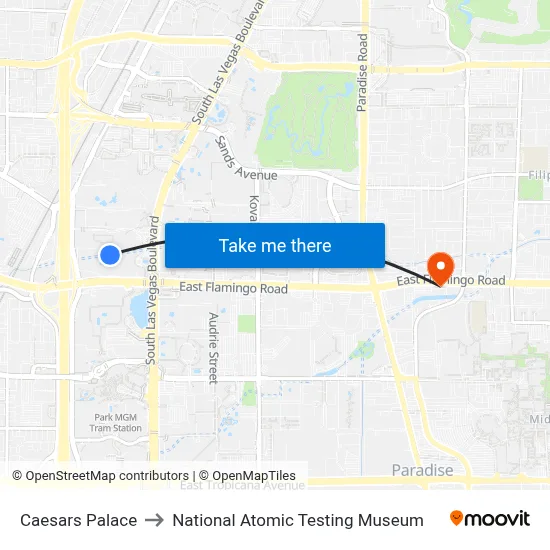 Caesars Palace to National Atomic Testing Museum map