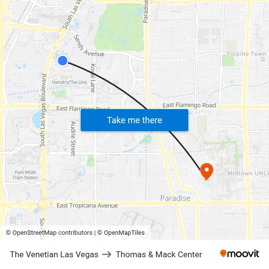 The Venetian Las Vegas to Thomas & Mack Center map
